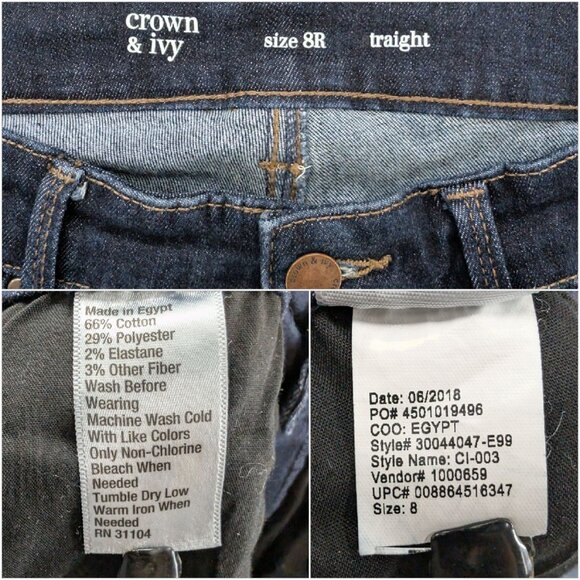 Crown Ivy Straight Leg Jeans Womens Blue Dark Wash Stretch Denim Size 8 - Picture 5 of 9
